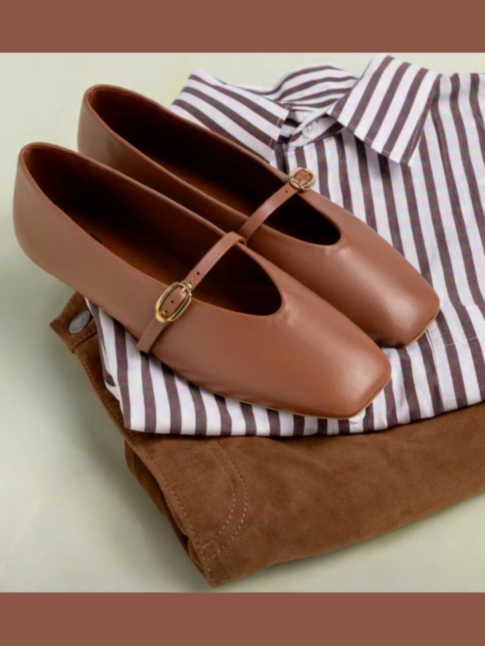 Larroude Misty Ballerina Flat Caramel Kidskin Leather Almond Toe Ballet Flats
